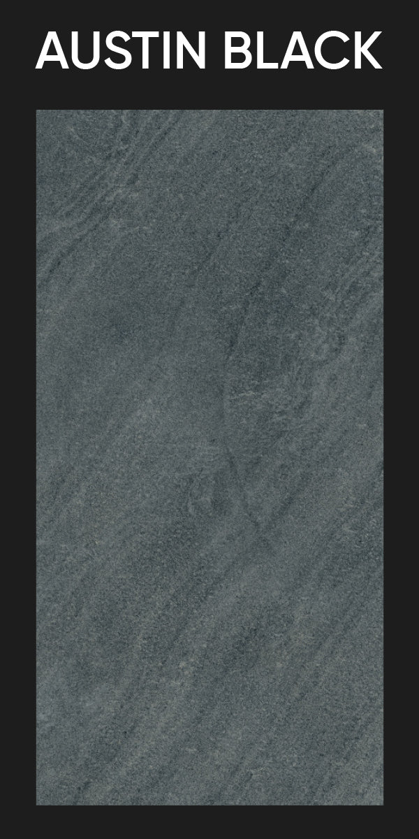 Austin black outdoor porcelain tiles on a modern patio