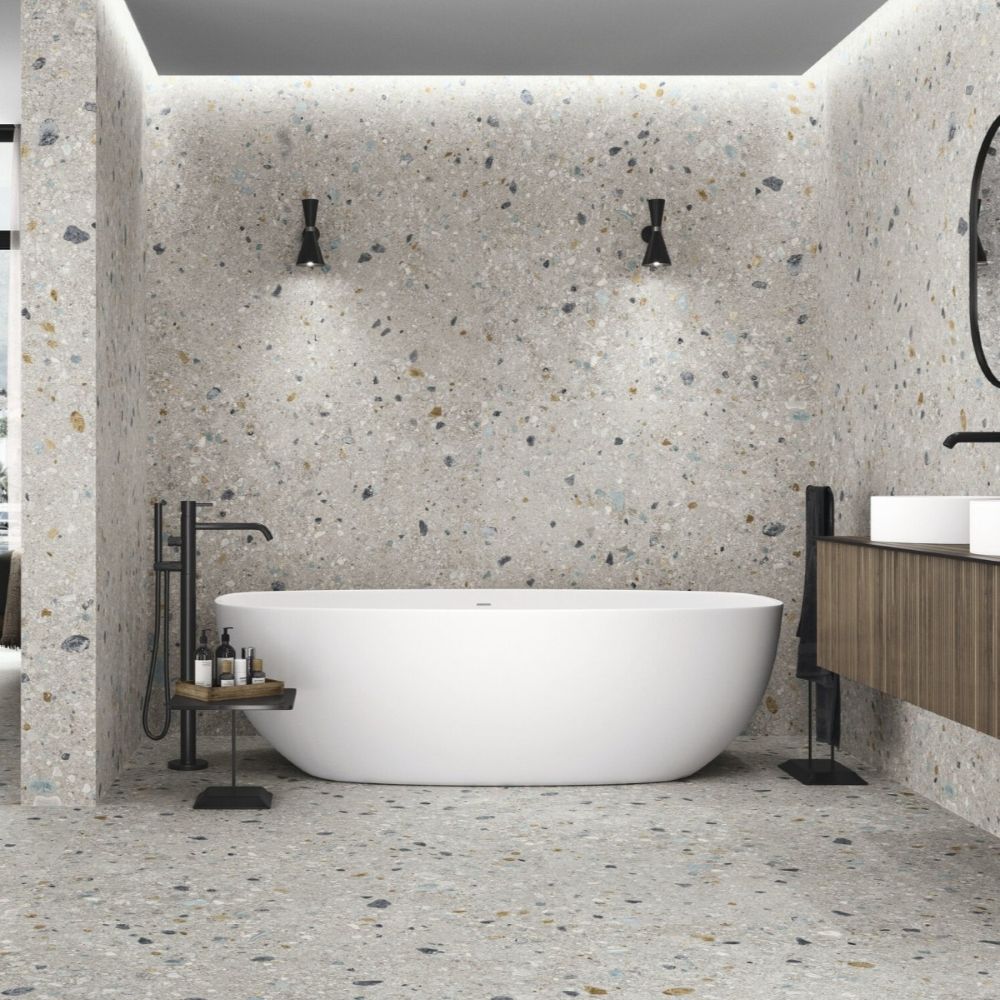 Ceppo grey terrazzo effect porcelain floor tile