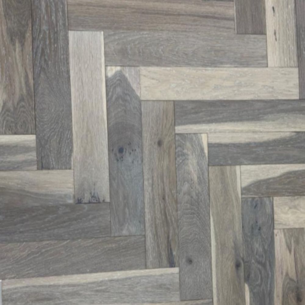 Smoked grey herringbone parquet oak flooring