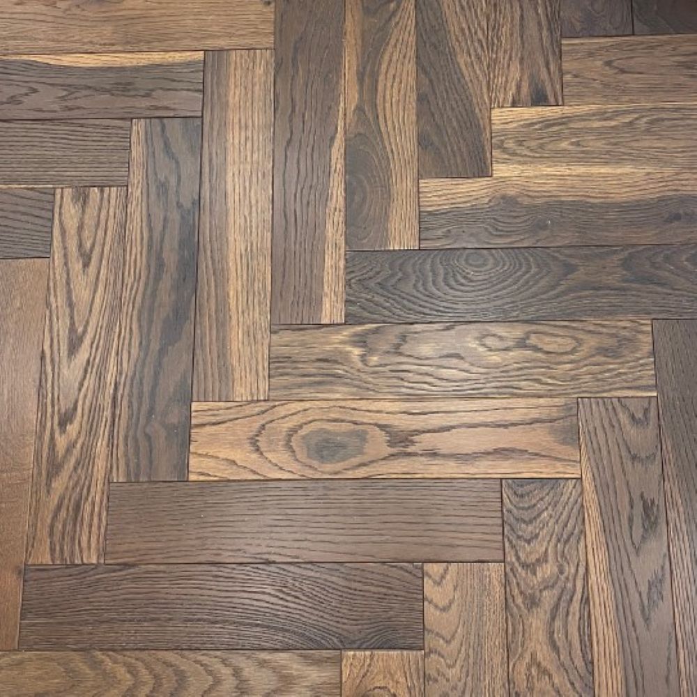 Smoked oak herringbone parquet wood floor