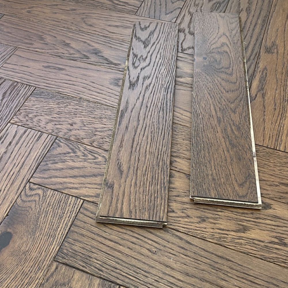 Whiskey tone herringbone parquet oak flooring