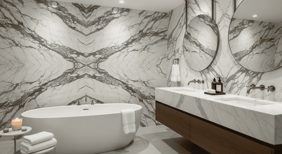 Bathroom tile design with calm neutral finish