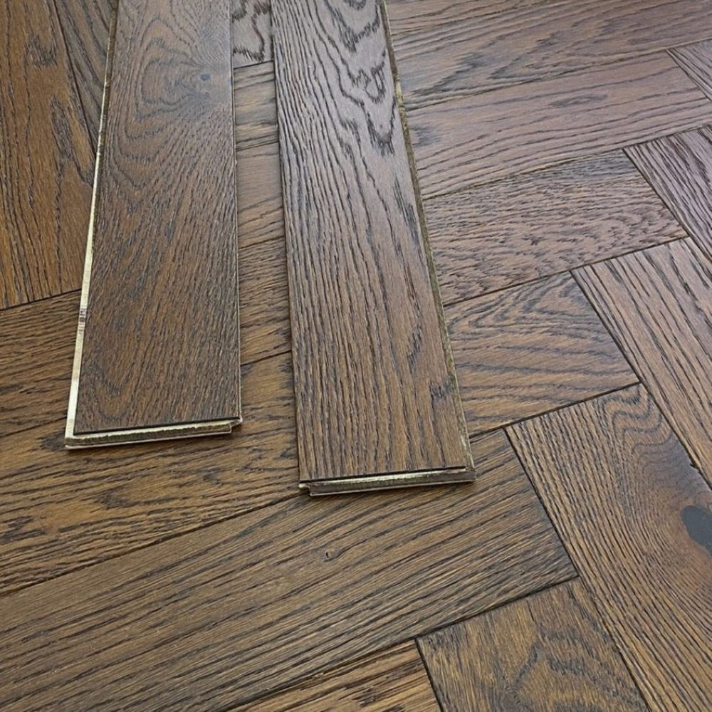 Oxford Herringbone Dark Brown Oak Wood Flooring 14 x 90 x 450 (mm)