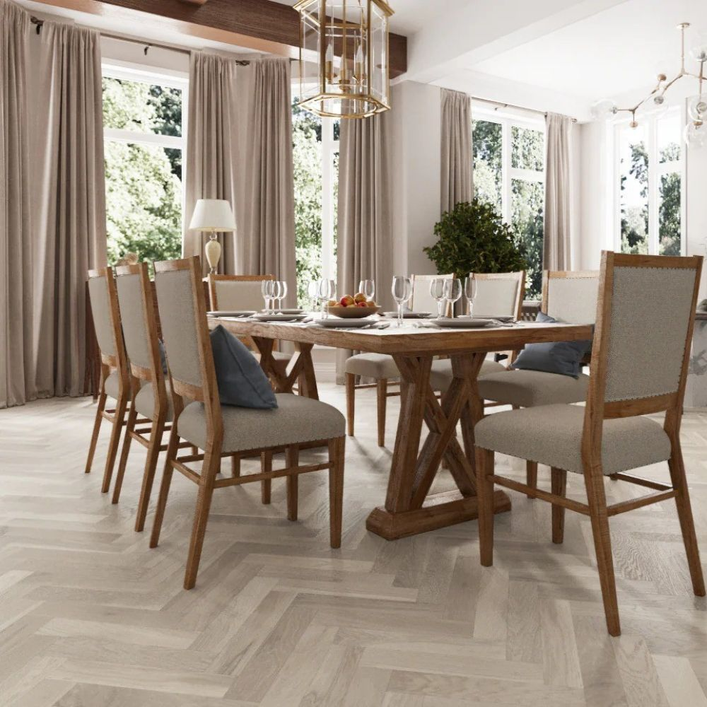 Oxford Herringbone Whitewashed Oak Wood Flooring 14 x 90 x 450 (mm)